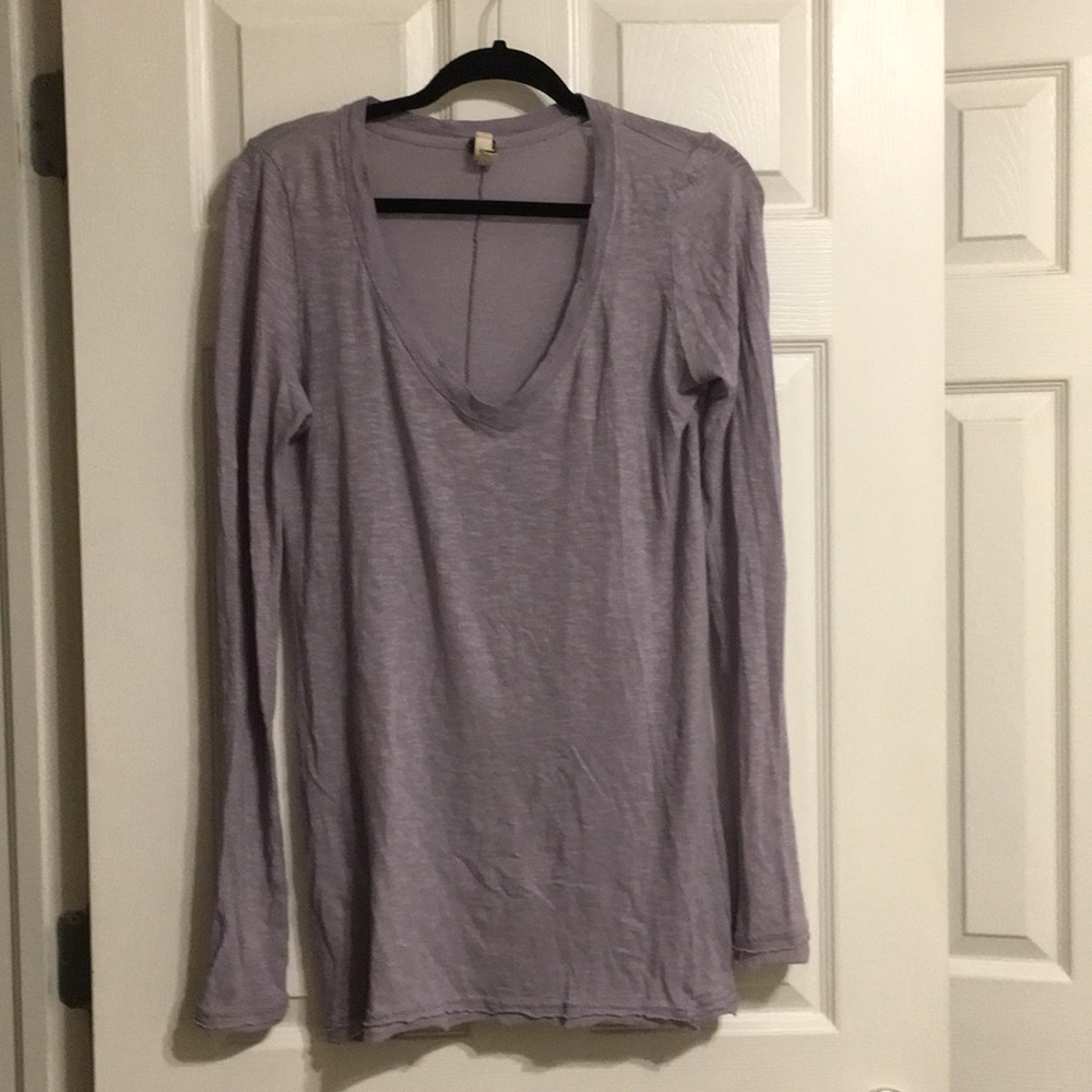 Free People Lavender Distresses Long Sleeve Shirt